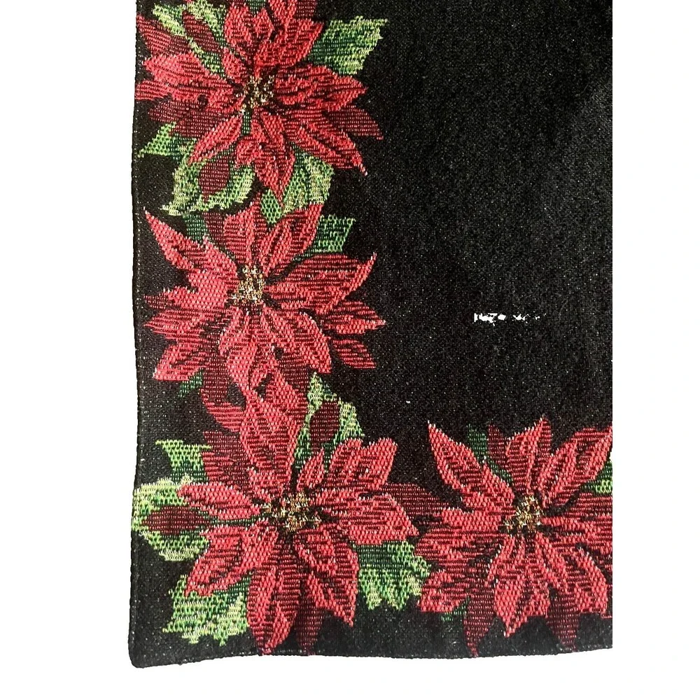 Christmas Poinsettia Table Runner Tapestry Satin Backed Winter Holiday 13x72